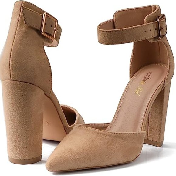 NinetinGel High Heels. Chunky Heel Pointed Closed Toe Pump Shoes - Picture 2 of 6